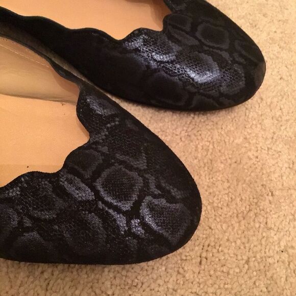 Rare French Sole FS/NY Navy Blue Shiny Scalloped Ballerina Flats - Picture 3 of 7
